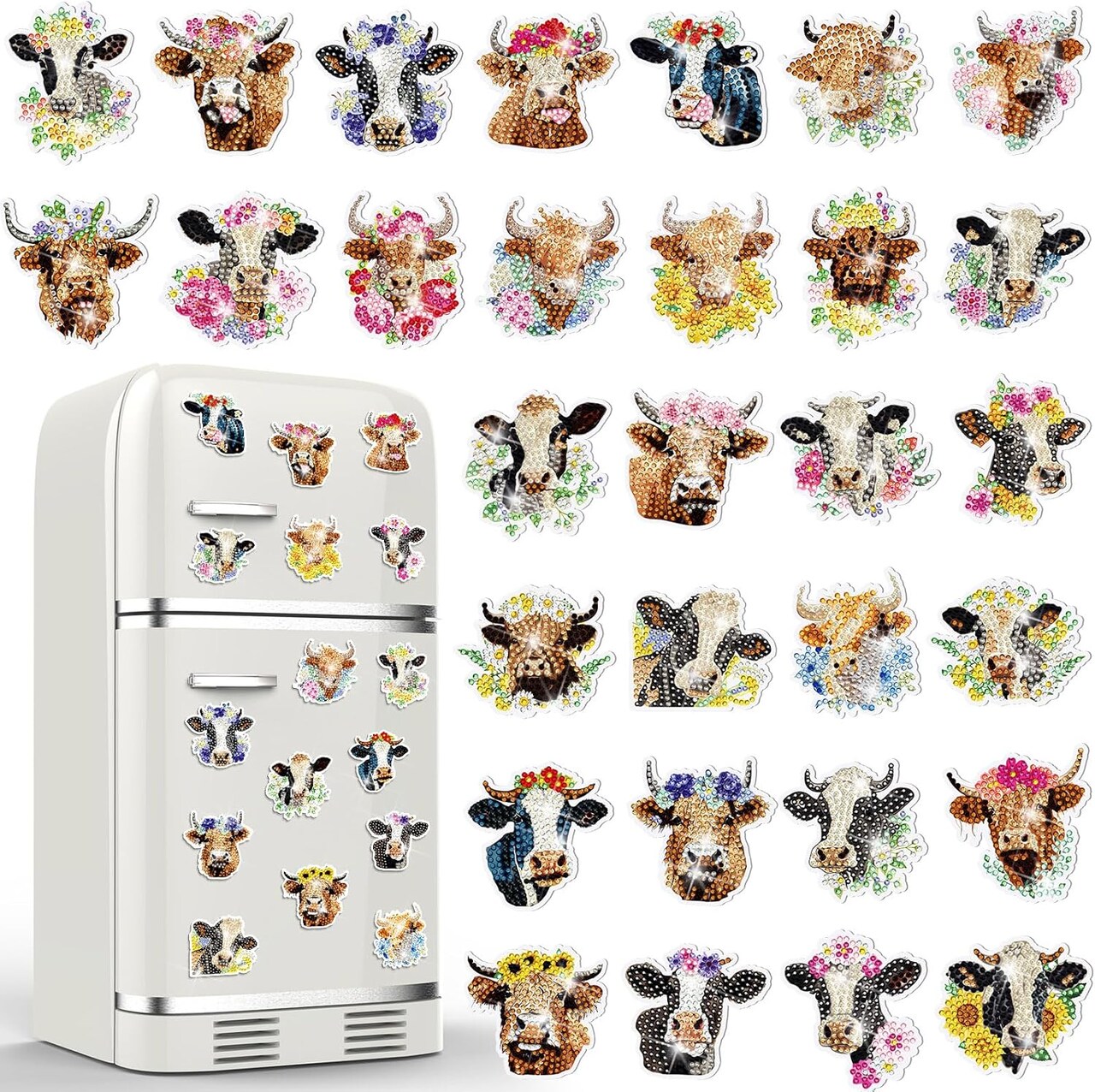 30 Pcs Diamond Painting Magnets – Summer Animal & Flower DIY 5D Rhinestone Magnet Kits for Adults, Refrigerator & Metal Surface Crafts